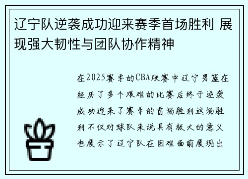 辽宁队逆袭成功迎来赛季首场胜利 展现强大韧性与团队协作精神