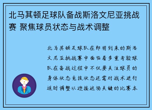 北马其顿足球队备战斯洛文尼亚挑战赛 聚焦球员状态与战术调整